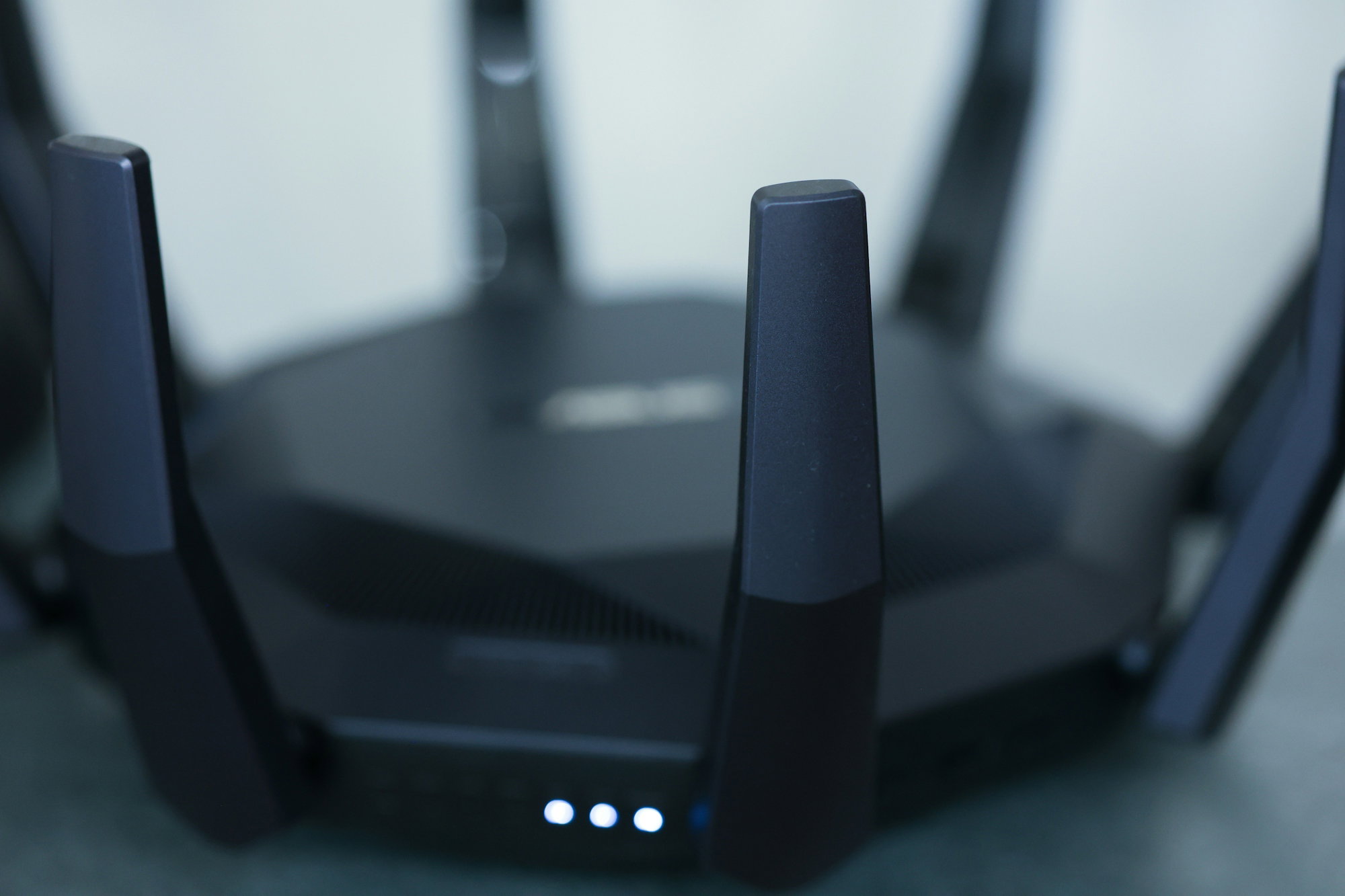 A close-up of a wireless router